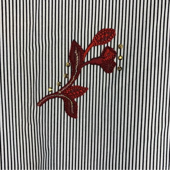 Shipshe Womens Striped Button Top Sz L Western Artsy 3D Floral Applique‎ - Picture 8 of 14